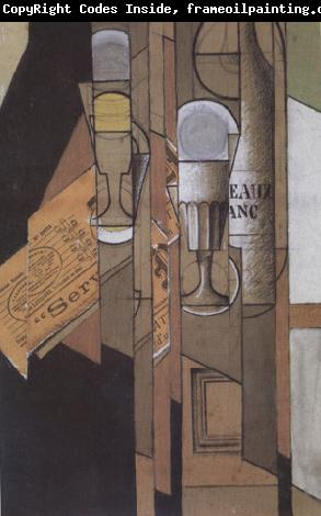 Juan Gris Glasses Newspaper and a Bottle of Wine (nn03)